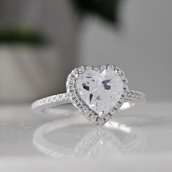 Elegant Heart Halo Ring, 925 Sterling Silver, Size Valentines Gift Charmed Aroma - Picture 9 of 9